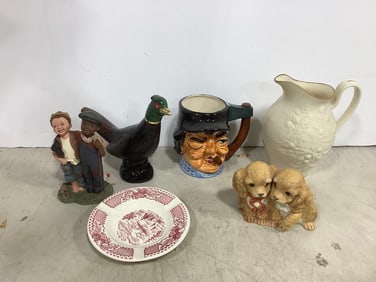 Pitcher(7in.tall), decorative statues, and more(Lenox, Avon, Homco,etc.)