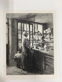 1800's signed black and white etching(6.5in.x8in.)