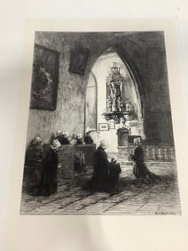 1800's signed black and white etching(7.5in.x11in.)