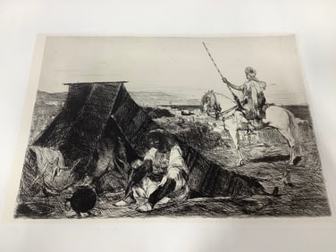 1800's signed black and white etching(10.5in.x11in.)