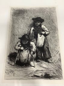 1800's signed black and white etching(7.5in.x11in.)