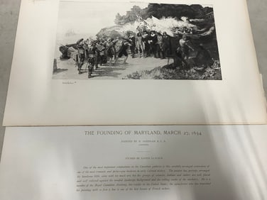 The Founding of Maryland March 27, 1634 etching by Xavier Le Sueur(12in.x17in.)