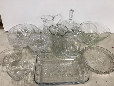 Crystal cut glass pitcher, vase, bowls, and more(tallest 12.5in.)