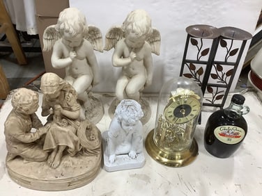 Set of 2 matching candleholders, decorative statues, clock in dome, and more(tallest 17.5in.)