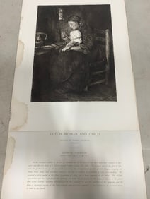 Dutch Woman and Child etching by Louis Monzies(12in.x17in.)