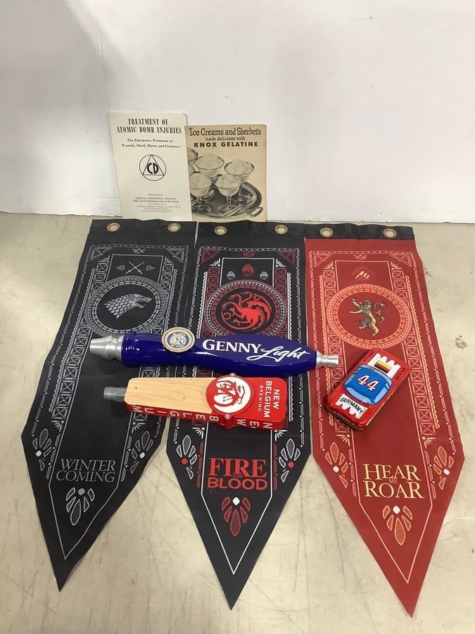 Beer taps, tin toy car(missing some wheels), and more: Beer taps, tin toy car(missing some wheels), and more