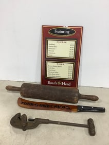 Vintage Menu Board, Pipe Cutter Tool, Rolling Pin, and more