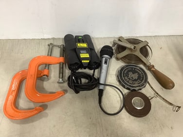 Clamps, Night Hero binoculars, The Singing Machine microphone, and more