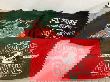 Miami Canes Crewneck (Size:XL), Flyers Philadelphia Longsleeve (Size:L), and Rose Bowl Tshirt(Size: