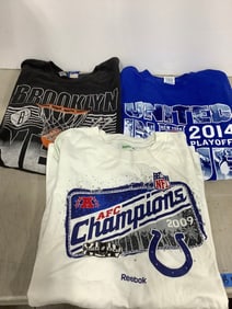 NY Rangers tshirt(Medium),Brooklyn Nets tshirt(2XL), and 2009 AFC Champions tshirt(XL)