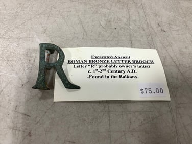 Excavated Ancient Roman Bronze Letter Brooch letter R