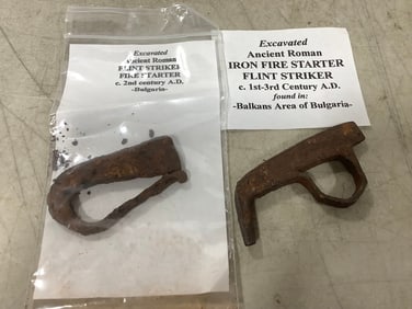 Excavated Ancient Roman iron fire starter flint strikers