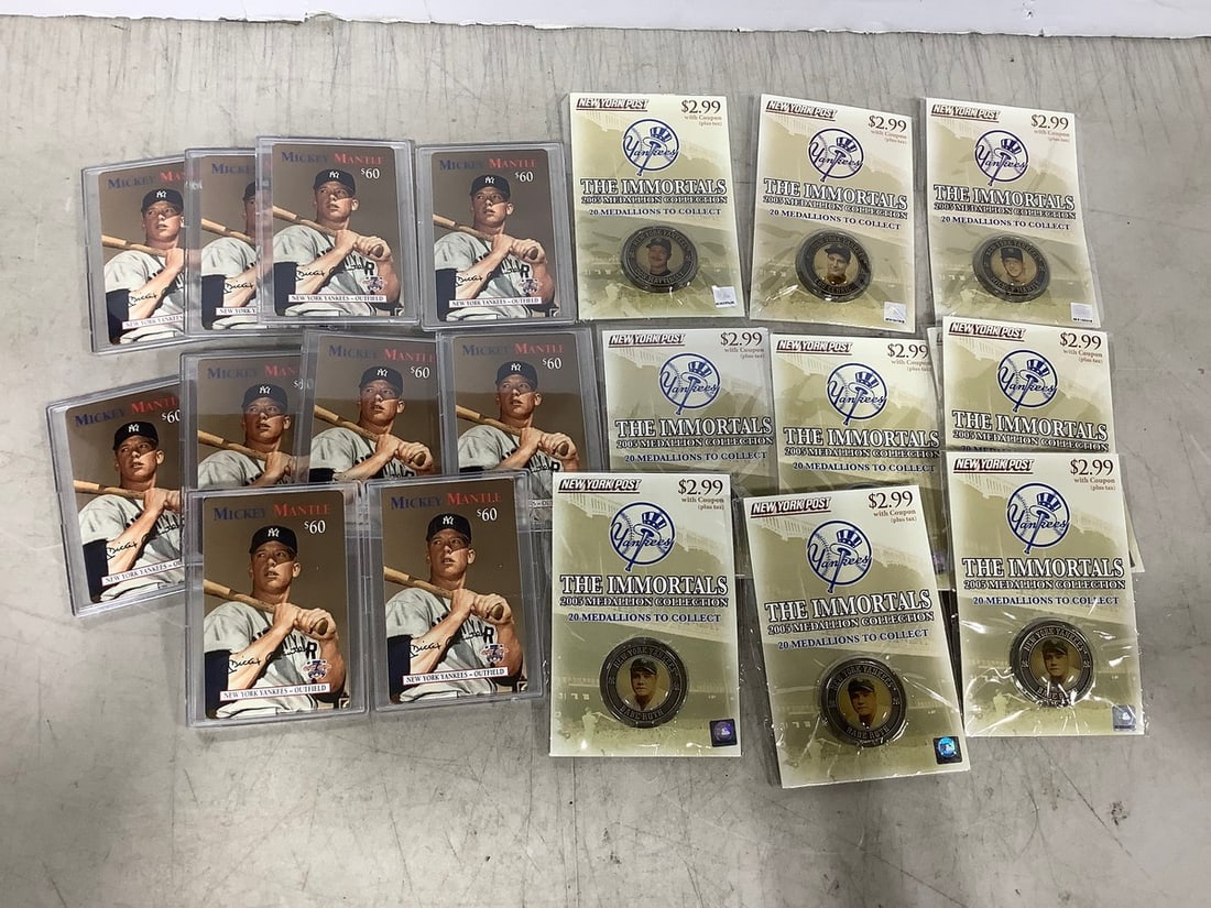 Babe Ruth medallions and Mickey Mantle collectible cards (1 of 1)