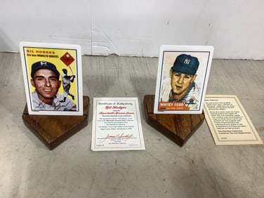 Porcelain Baseball Cards with Stands (Whiey Ford and Gil Hodges)