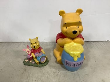 Winnie the Pooh bank(8in.tall) and clock statue