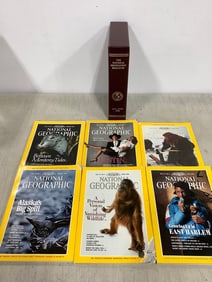 National Geographic magazines with case