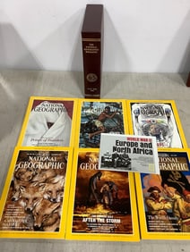 National Geographic magazines with case