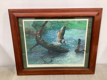 Framed and signed Brook Trout print by George L. Schelling(13.5in.x16.5in.)