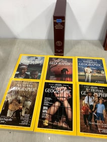 National Geographic magazines with case