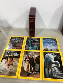 National Geographic magazines with case