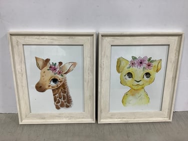 Framed cartoon animal prints(10.5in.x12.5in.)