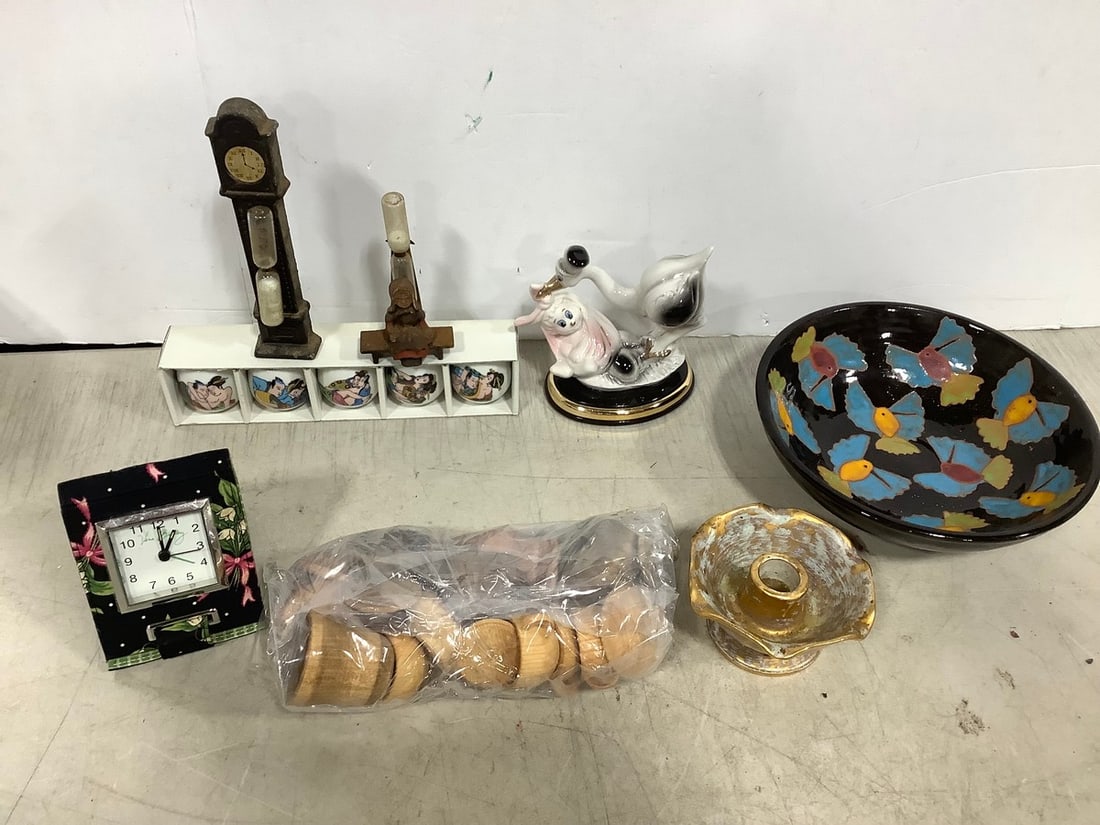 Oriental Miniature Cups, Vintage Hourglasses, Vera Bradley Clock, Capidodimonte Statue (5.5in Tall), (1 of 1)