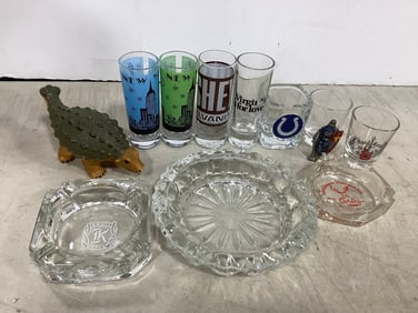Various Shot Glasses and Ash Trays (Tallest - 4.25in)