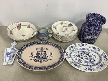 Various Ceramic Bowls, Plates, Biscuit Jar, and more (Staffordshire, J&G Meakin, Calico, etc)