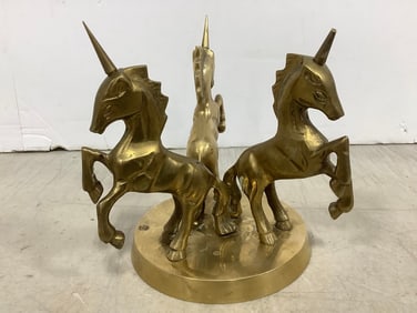 Antique Solid Brass Unicorn Trio - India (5.25in Tall) *horn broken*