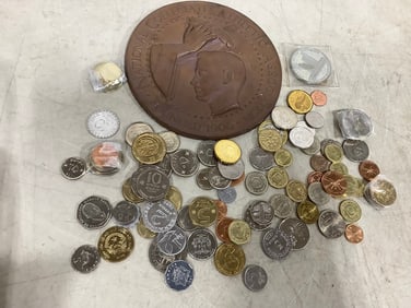 Various Foreign Coins and Coin Decor (5.75in Across)
