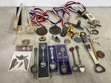 Vintage Spoons, Medals, Pins, and more