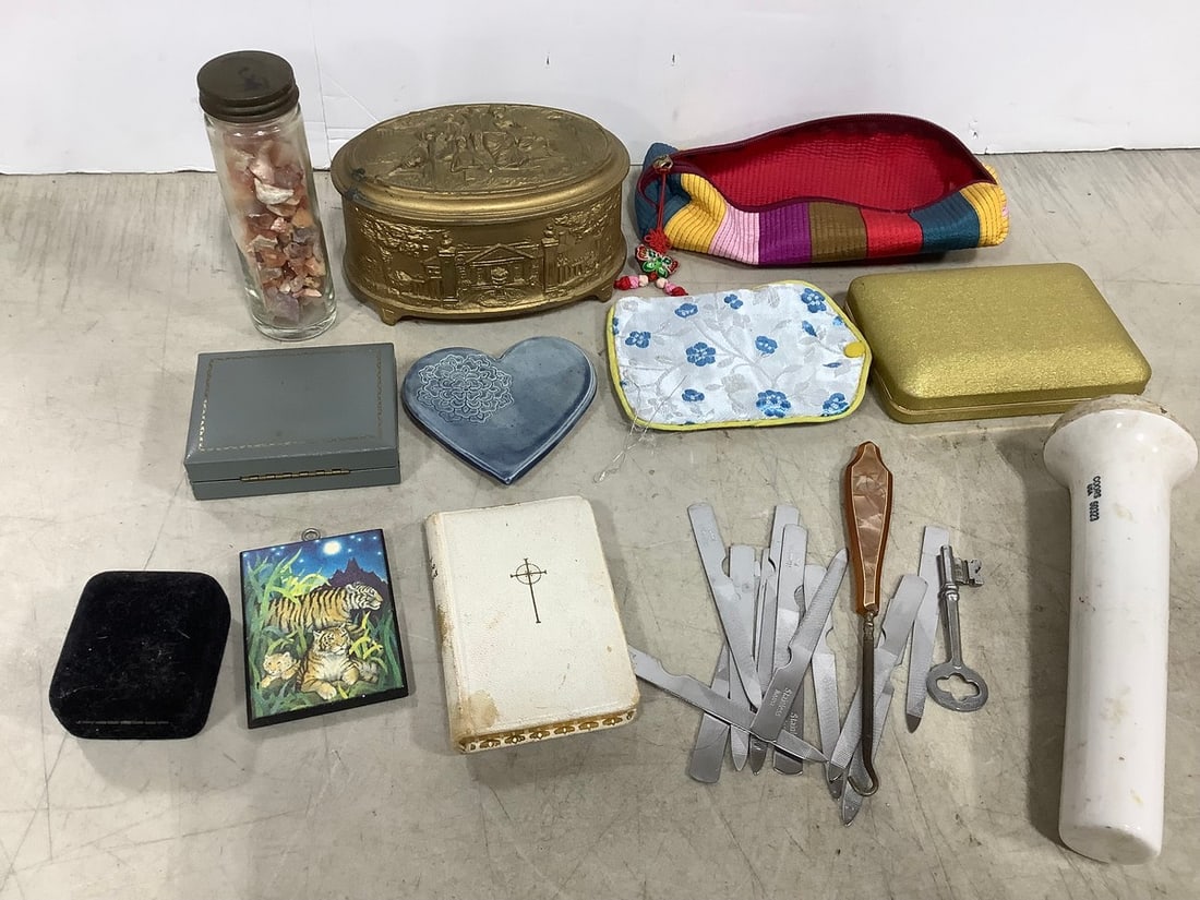 Decorative Brass Boxes, Metal Nail Files , Miniature Bible, and more (1 of 1)