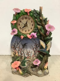 Ceramic Hummingbird Mantle Clock (11in Tall)