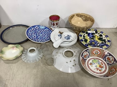 Glass lampshade covers, ceramic ladle holder, decorative plates, and more(tallest 5.75in.)
