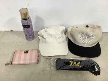 Everlast headband(new in package), Victoria's Secret Love Spell body spray, Diamond hat, and more
