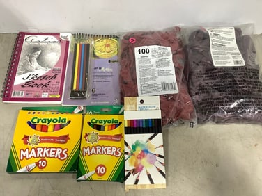100 pack balloons(2 total-new in package), sketchbooks, watercolor pencils, and more