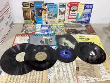 Vintage music sheets, travel brochures, records, and more