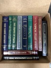 Various hardcover books(The Grapes of Wrath, Little Women, The Good Earth, and more)