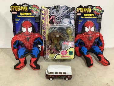 SpiderMan blow ups, Daemonite wildcats figure, and more