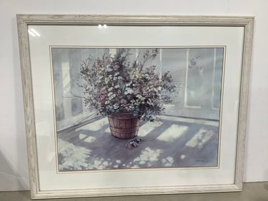 Framed floral signed artwork(26in.x32in.)