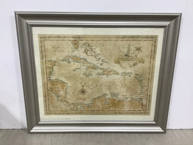 Framed map of the Caribbean(20in.x24in.)