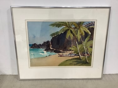 Framed beach artwork signed Vern Tremewen(17in.x21in.)