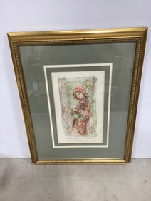 Framed Mildred lithograph art print by Edna Hibel(17in.x21in.)