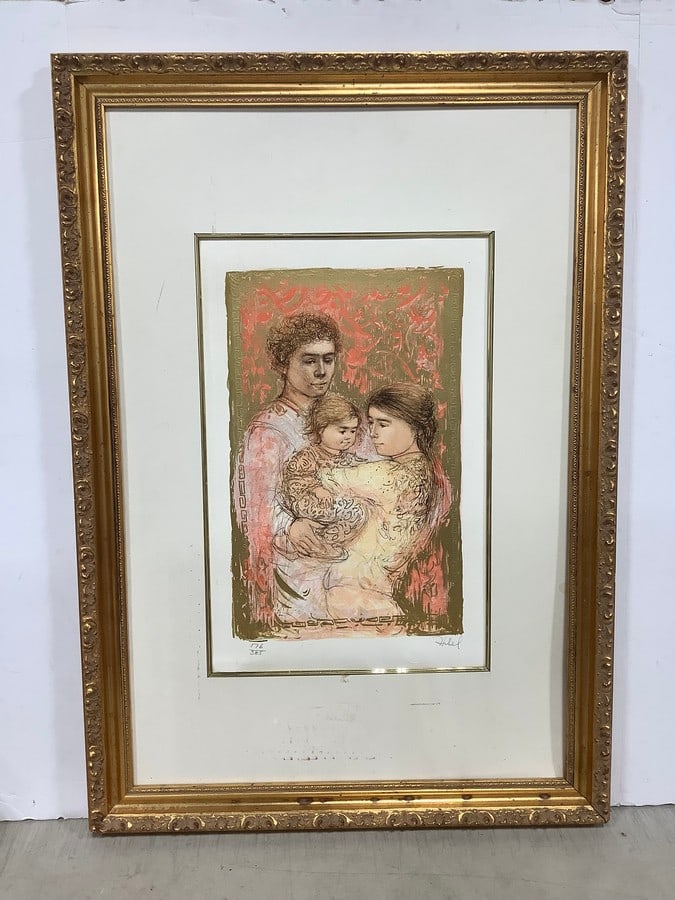 Framed 3 Figure Family art print by Edna Hibel(23in.x33in.-176/385): Framed 3 Figure Family art print by Edna Hibel(23in.x33in.-176/385)