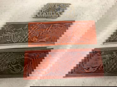 Leather wallets and belt buckle