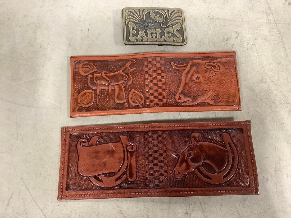 Leather wallets and belt buckle (1 of 1)