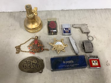 Vintage lighters, belt buckle, and more