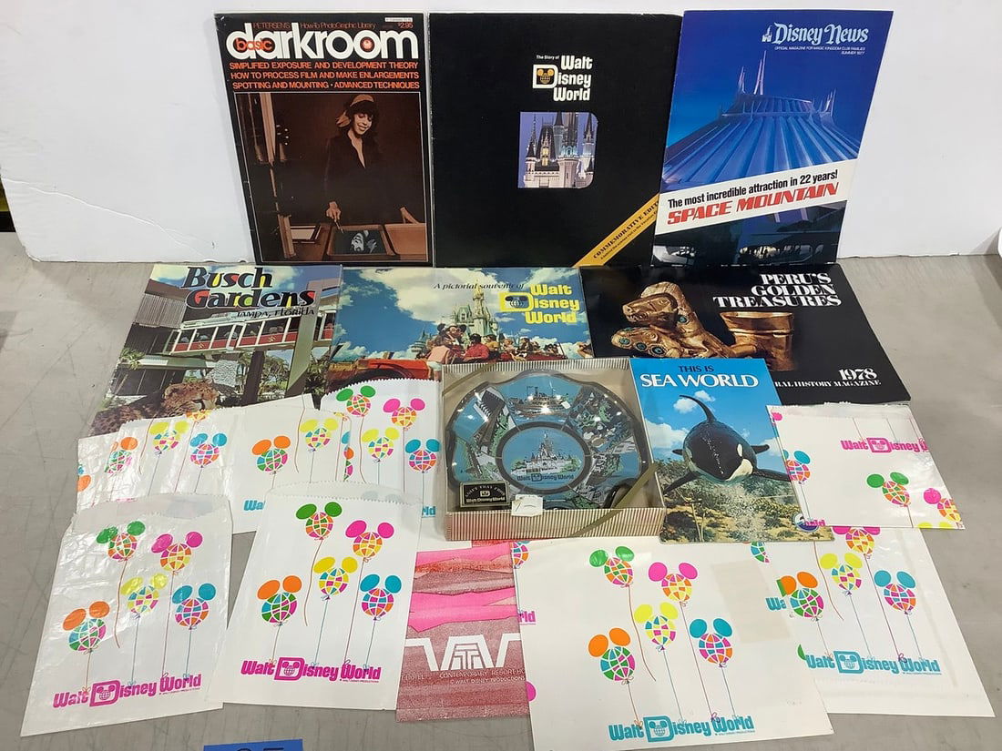 Walt Disney World collectible plate(new in box), Disney paper bags, Disney booklets, and more (1 of 1)