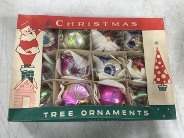 Vintage Fantasia brand Christmas ornaments in box
