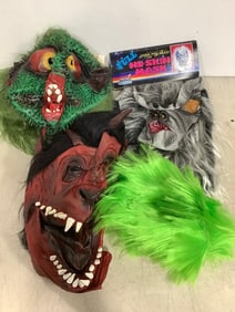Vintage Halloween masks and wig